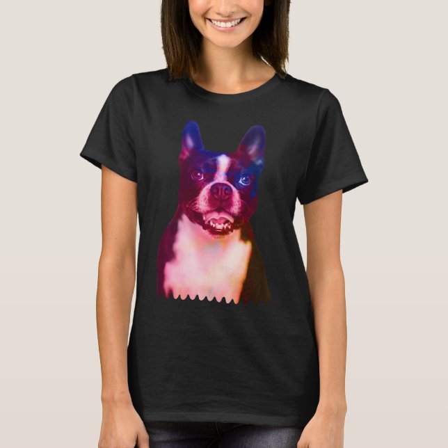 Boston Terrier Dog Portrait Watercolor T-Shirt (Vorderseite)