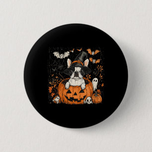 Boston Terrier Dog Pumpkin Halloween Erntedank Button