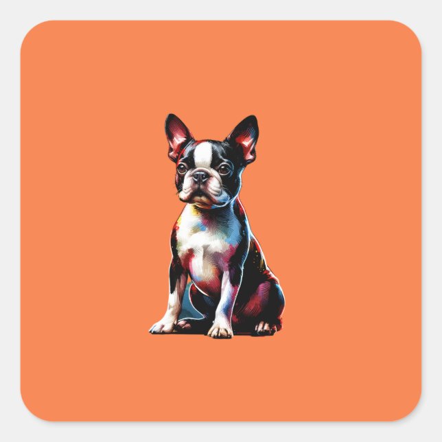 Boston Terrier Dog Quadratischer Aufkleber (Vorderseite)