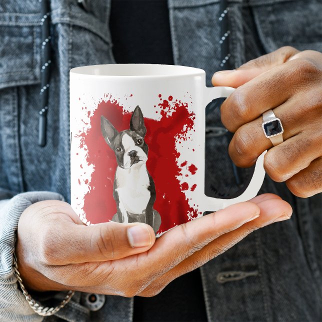 Boston Terrier Dog Red Abstrakt Kaffeetasse (Von Creator hochgeladen)