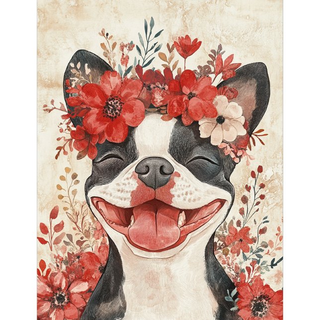 Boston Terrier Dog Red Floral Spielkarten (Von Creator hochgeladen)
