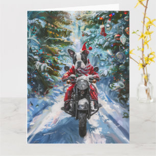 Boston Terrier Dog Riding Motorrad Weihnachten Karte