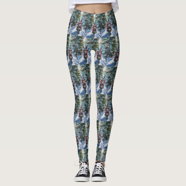 Boston Terrier Dog Riding Motorrad Weihnachten Leggings (Vorderseite)