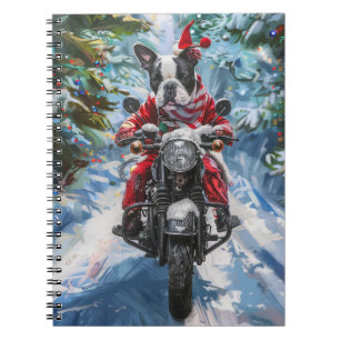Boston Terrier Dog Riding Motorrad Weihnachten Notizblock