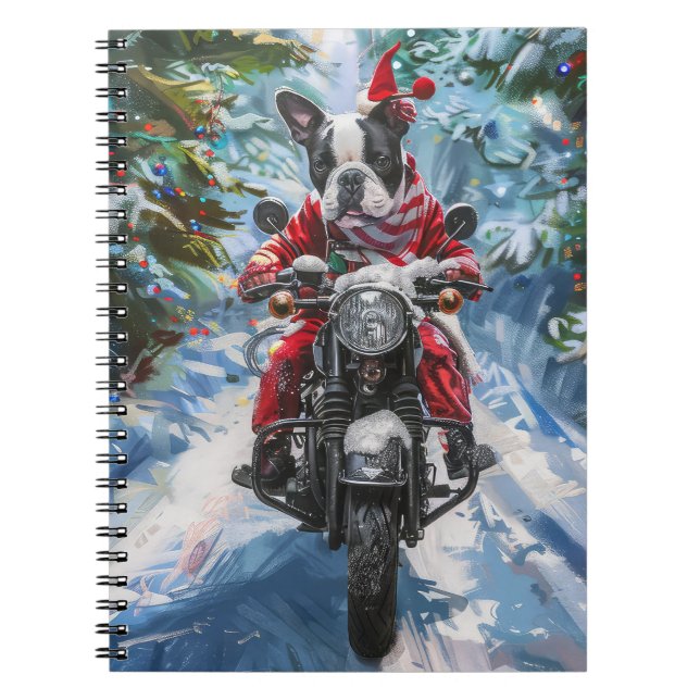 Boston Terrier Dog Riding Motorrad Weihnachten Notizblock (Vorderseite)
