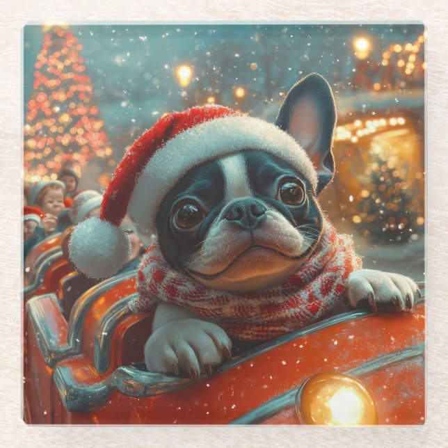 Boston Terrier Dog Roller Untersetzer Weihnachten (Vorderseite)