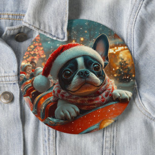 Boston Terrier Dog Roller Untersetzer Weihnachten Button