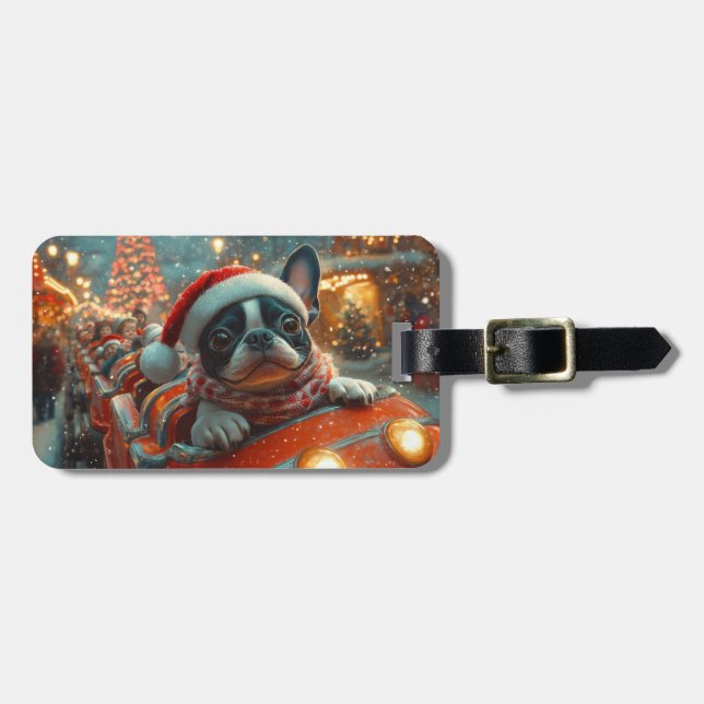 Boston Terrier Dog Roller Untersetzer Weihnachten Gepäckanhänger (Vorderseite horizontal)