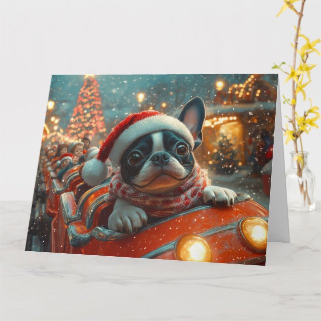 Boston Terrier Dog Roller Untersetzer Weihnachten Karte (Gelbe Blume)