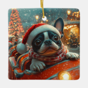 Boston Terrier Dog Roller Untersetzer Weihnachten Keramikornament