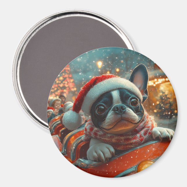 Boston Terrier Dog Roller Untersetzer Weihnachten Magnet (Vorderseite/Rückseite)