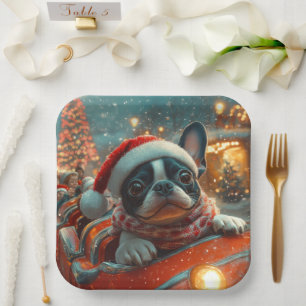 Boston Terrier Dog Roller Untersetzer Weihnachten Pappteller