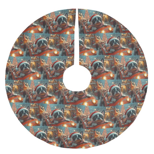 Boston Terrier Dog Roller Untersetzer Weihnachten Polyester Weihnachtsbaumdecke (Vorderseite)