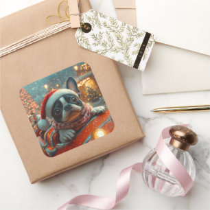 Boston Terrier Dog Roller Untersetzer Weihnachten Quadratischer Aufkleber