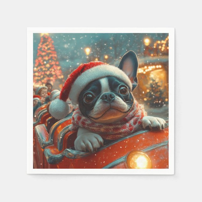 Boston Terrier Dog Roller Untersetzer Weihnachten Serviette (Vorderseite)