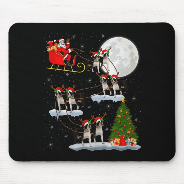 Boston Terrier Dog Santa Sleigh Flying Funny Chris Mousepad (Vorne)