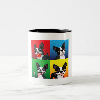 Boston Terrier Dog sieht glücklichen Mutter Vater  Zweifarbige Tasse