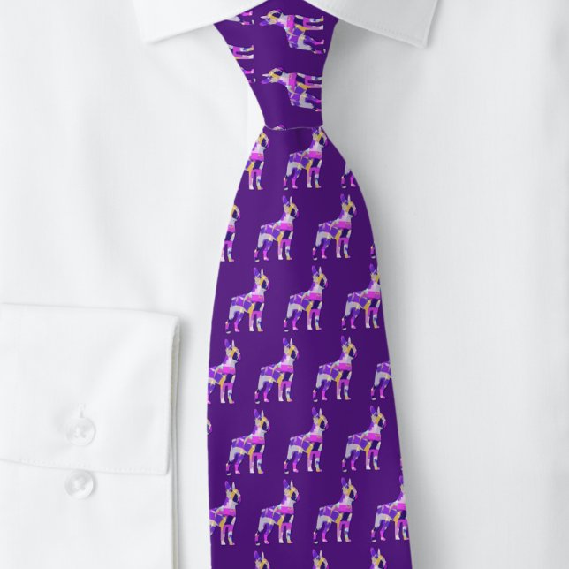 Boston Terrier Dog Silhouette Lila Dark Neck Krawatte (Boston terrier colourful silhouette pattern purple tie)