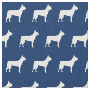 Boston Terrier Dog Silhouette Pet Navy Blue Stoff
