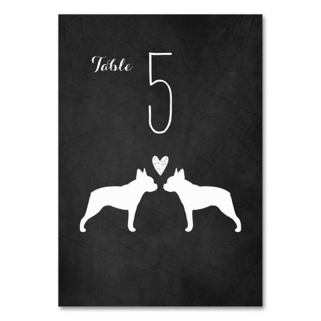 Boston Terrier Dog Silhouetten Hochzeitsempfang Tischnummer (Vorderseite)