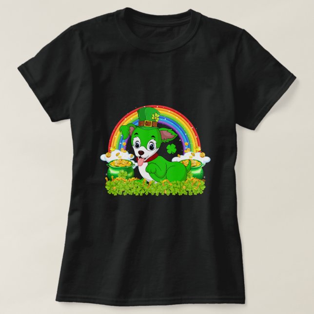 Boston Terrier Dog St Patricks Day Irish Kleeblatt T-Shirt (Design vorne)