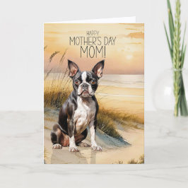 Boston Terrier Dog Sunset Beach Mother's Day Feiertagskarte