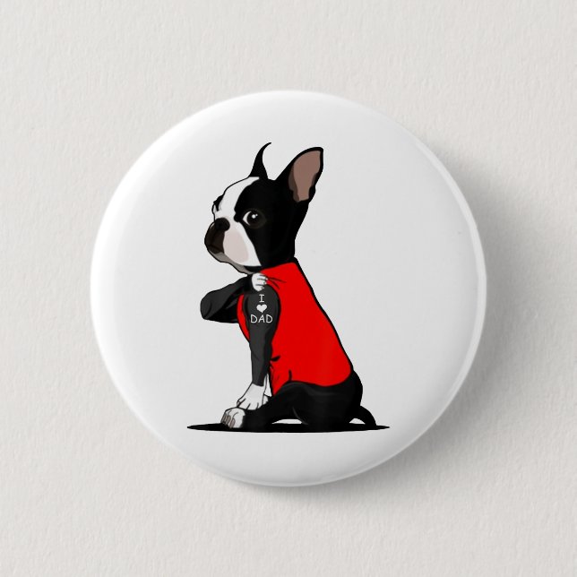 Boston Terrier Dog Tattoo I Liebe Vater Familie Fu Button (Vorderseite)