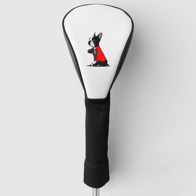 Boston Terrier Dog Tattoo I Liebe Vater Familie Fu Golf Headcover (Vorderseite)