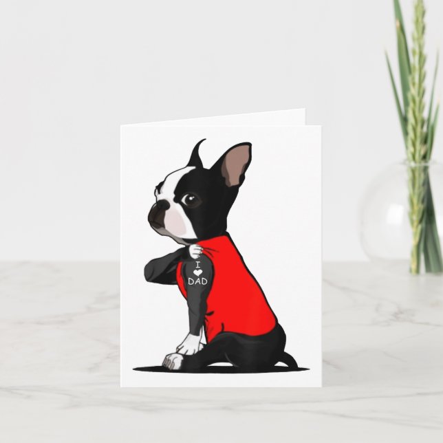 Boston Terrier Dog Tattoo I Liebe Vater Familie Fu Karte (Vorderseite)
