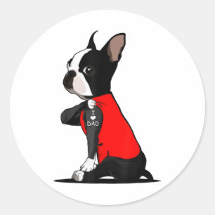 Boston Terrier Dog Tattoo I Liebe Vater Familie Fu Runder Aufkleber