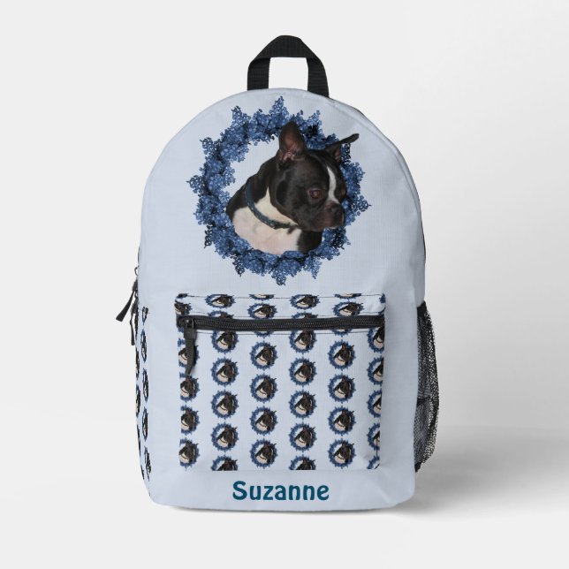 Boston Terrier Dog Tiermuster Personalisiert Bedruckter Rucksack (Vorderseite)