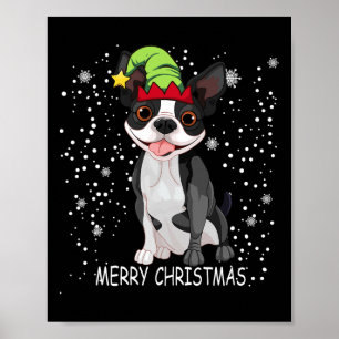 Boston Terrier Dog Tree Christmas Sweater Xmas Dog Poster