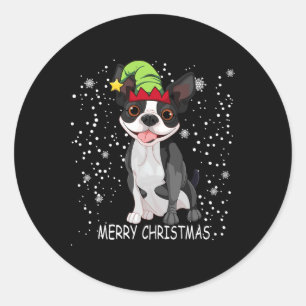 Boston Terrier Dog Tree Christmas Sweater Xmas Dog Runder Aufkleber