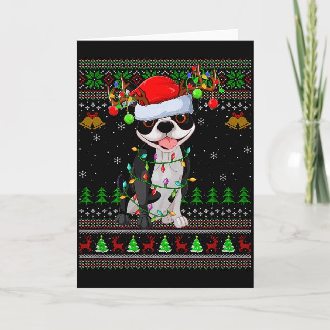 Boston Terrier Dog Ugly Christmas Sweater Holiday  Karte (Vorderseite)