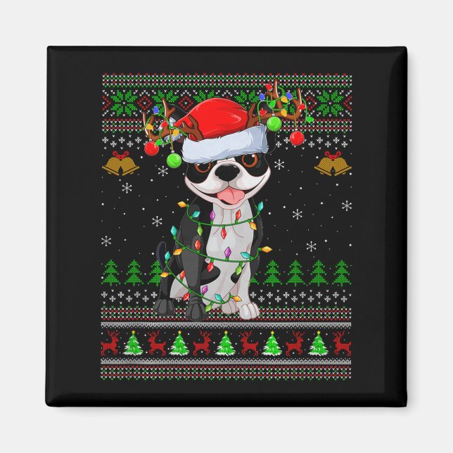 Boston Terrier Dog Ugly Christmas Sweater Holiday  Magnet (Vorne)