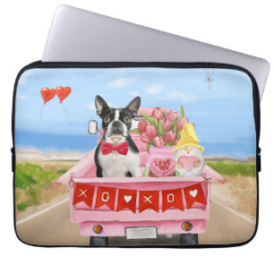 Boston Terrier Dog Valentine's Day Truck Hearts Laptopschutzhülle