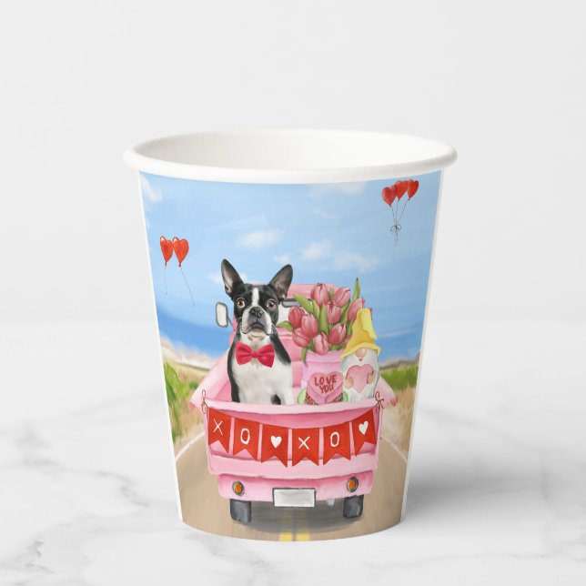 Boston Terrier Dog Valentine's Day Truck Hearts Pappbecher (Vorderseite)