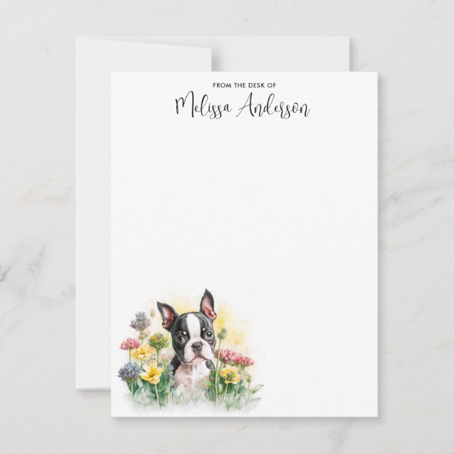 Boston Terrier Dog Watercolor Puppy Personalisiert Mitteilungskarte (Vorderseite)