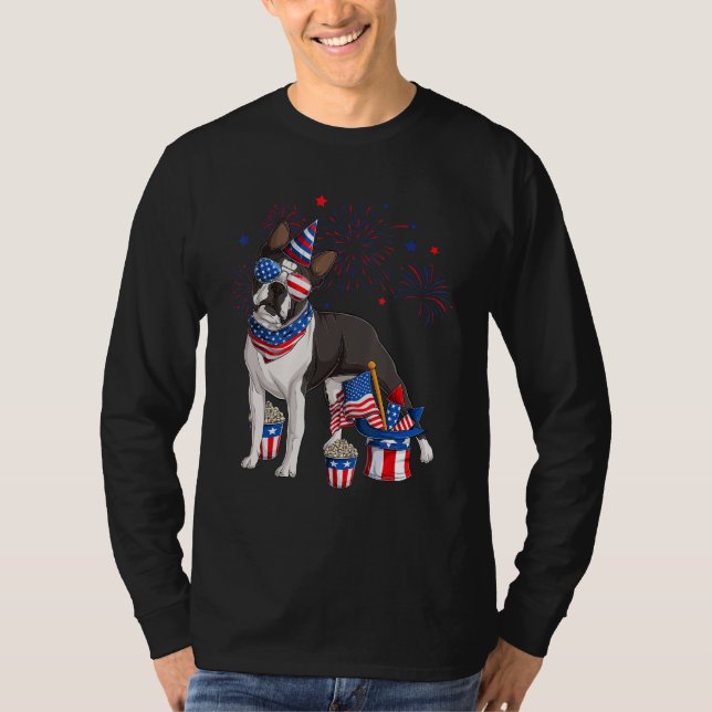 Boston Terrier Dog Wearing 4th of July Sunglasses  T-Shirt (Vorderseite)