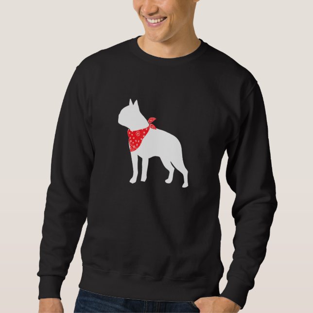 Boston Terrier Dog Wearing Red Bandana Sweatshirt (Vorderseite)