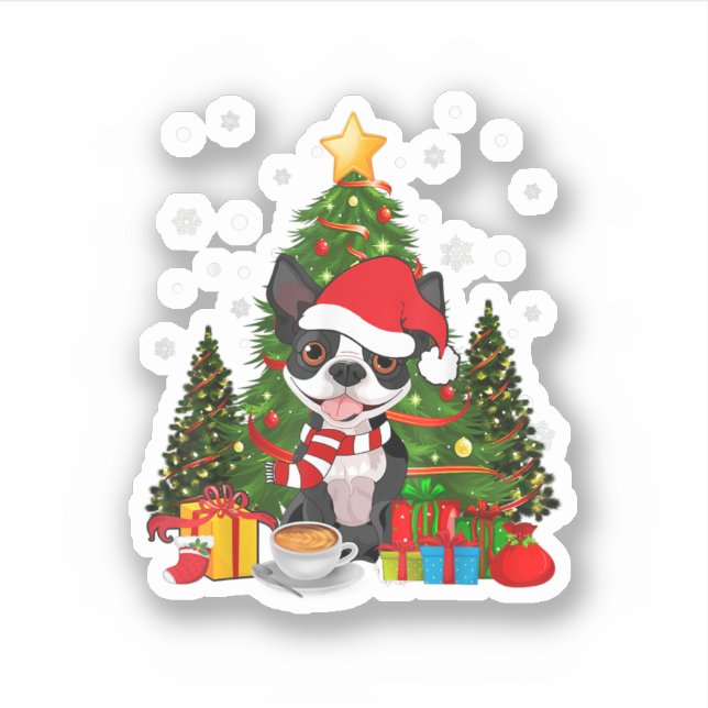 Boston Terrier Dog Weihnachten ist Geschenk Kaffee Aufkleber (Vorderseite)