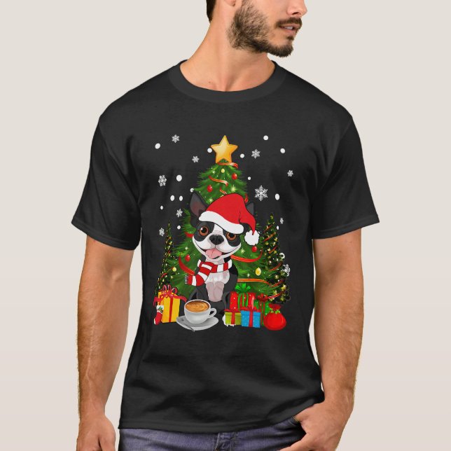Boston Terrier Dog Weihnachten ist Kaffee Light Tr T-Shirt (Vorderseite)