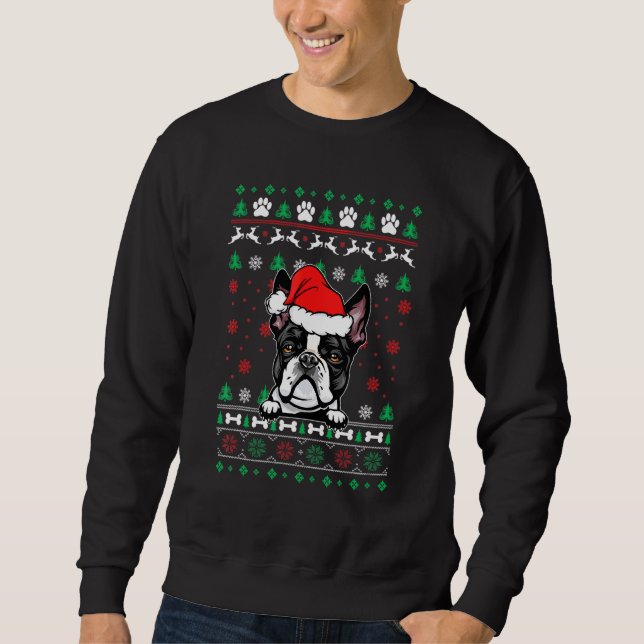 Boston Terrier Dog Weihnachten Ugly Weihnachten Sc Sweatshirt (Vorderseite)