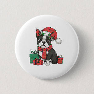 Boston Terrier Dog Weihnachtsfeiertage Weihnachten Button