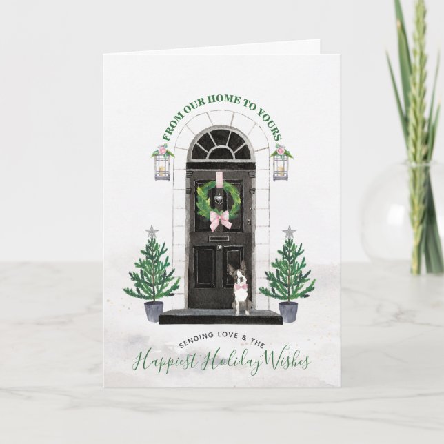 Boston Terrier Dog Weihnachtsgrüßkarte Feiertagskarte (Vorderseite)