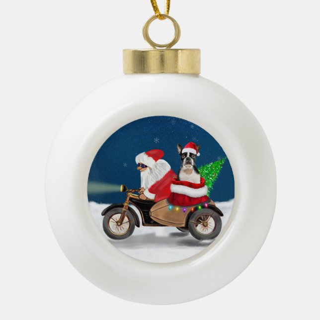 Boston Terrier Dog Weihnachtsmann Keramik Kugel-Ornament (Vorderseite)