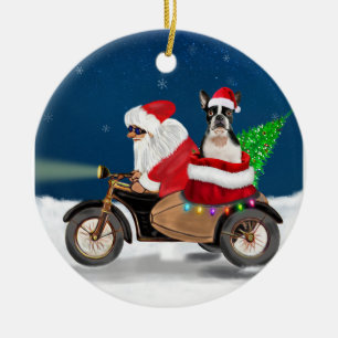 Boston Terrier Dog Weihnachtsmann Keramik Ornament
