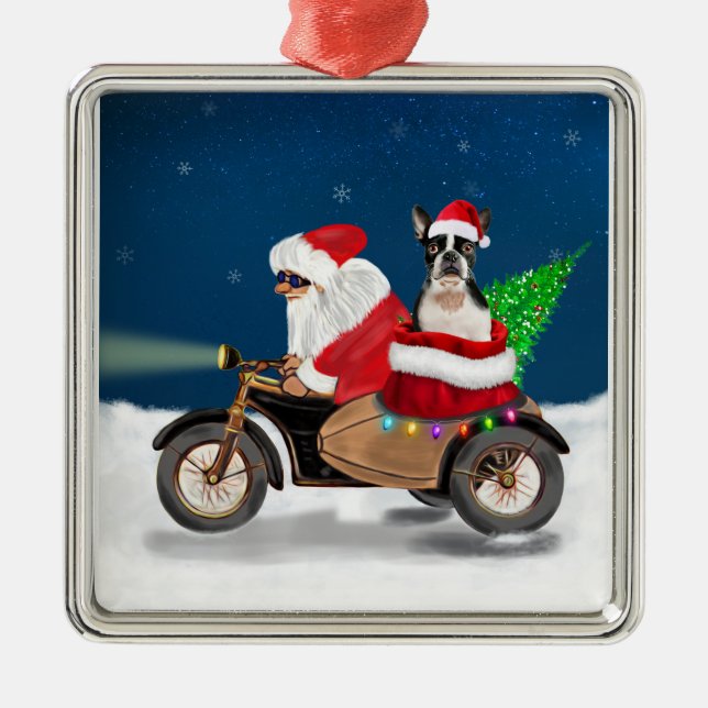 Boston Terrier Dog Weihnachtsmann Ornament Aus Metall (Vorne)