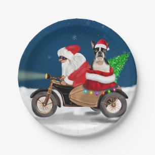 Boston Terrier Dog Weihnachtsmann Pappteller