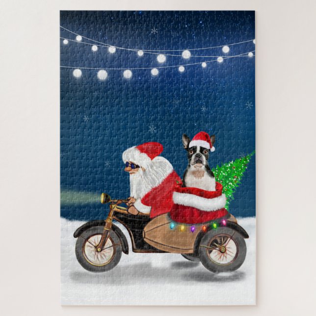 Boston Terrier Dog Weihnachtsmann Puzzle (Vertikal)